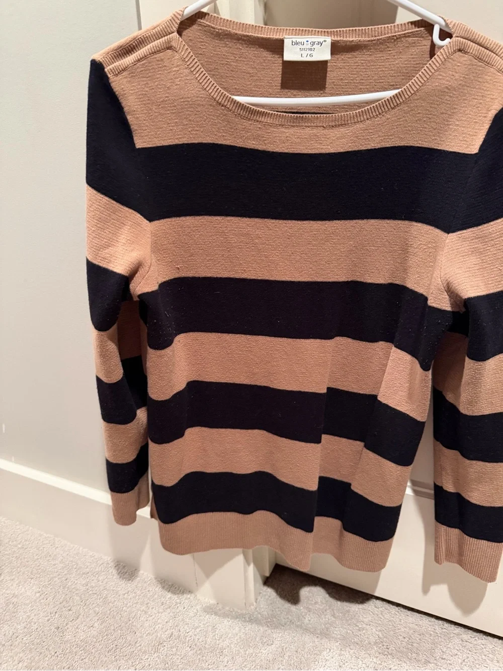 bleu•gray Striped Knit Top in Taupe and Black - Picture 2 of 3